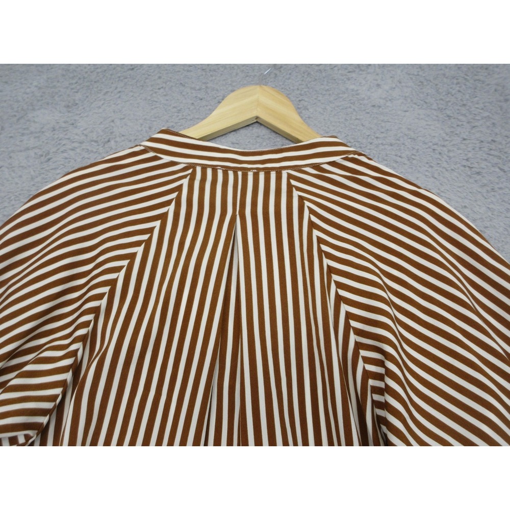 VICI Stripe Shirt Dress Women S Brown White Neutral Relaxed Capsule Quiet Luxury - Picture 9 of 16